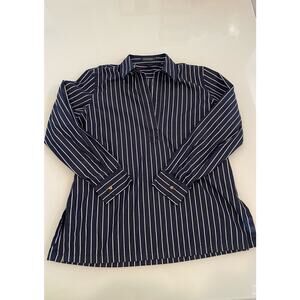 Lauren Ralph Lauren Blue/White Striped Pullover Blouse Size L 100% Cotton